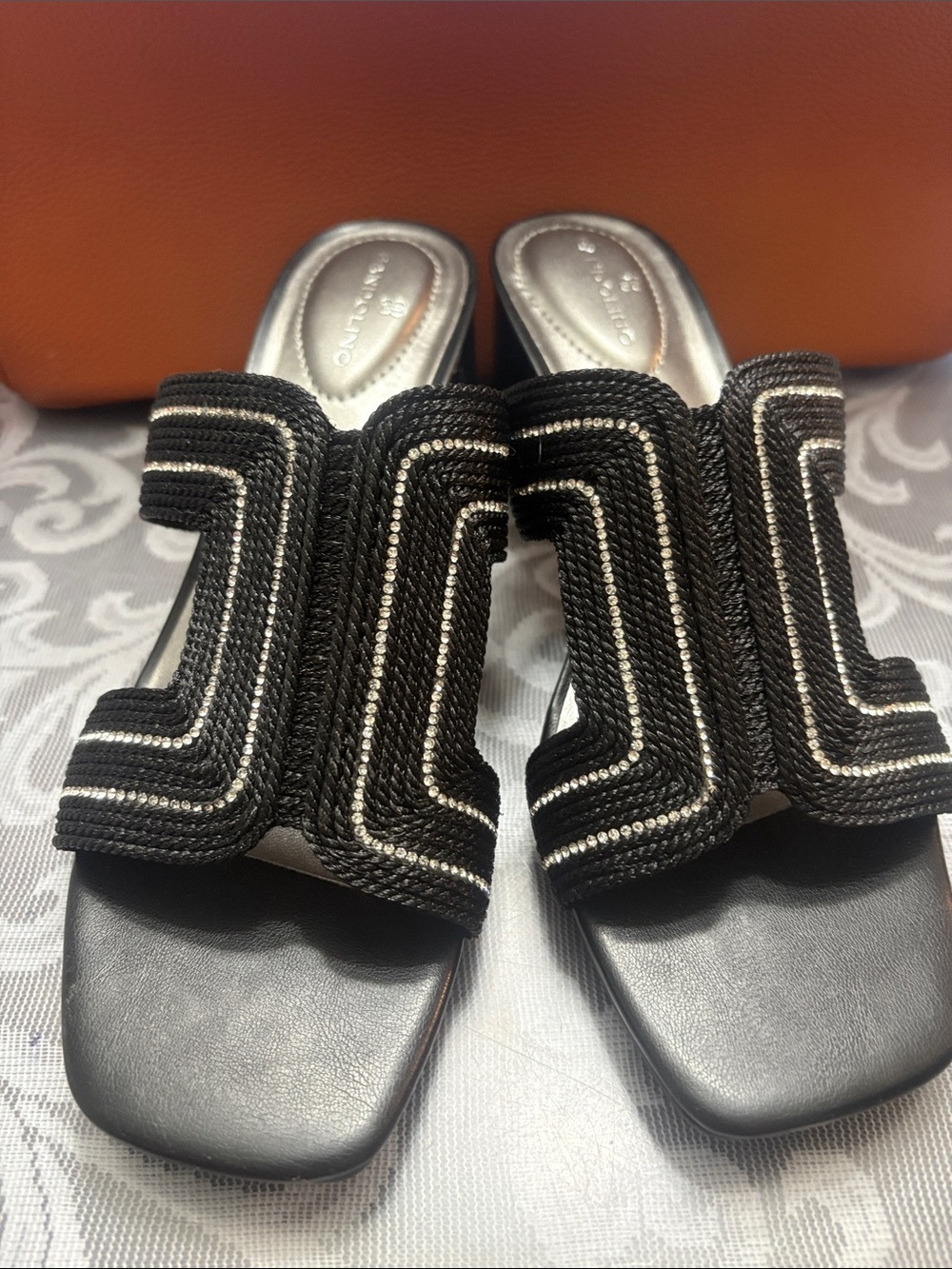 Bandolino Black Braided Slide Mules with Silver Accents
